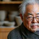 Hiroshi Yamamoto, a ceramic artist, seated in his studio.